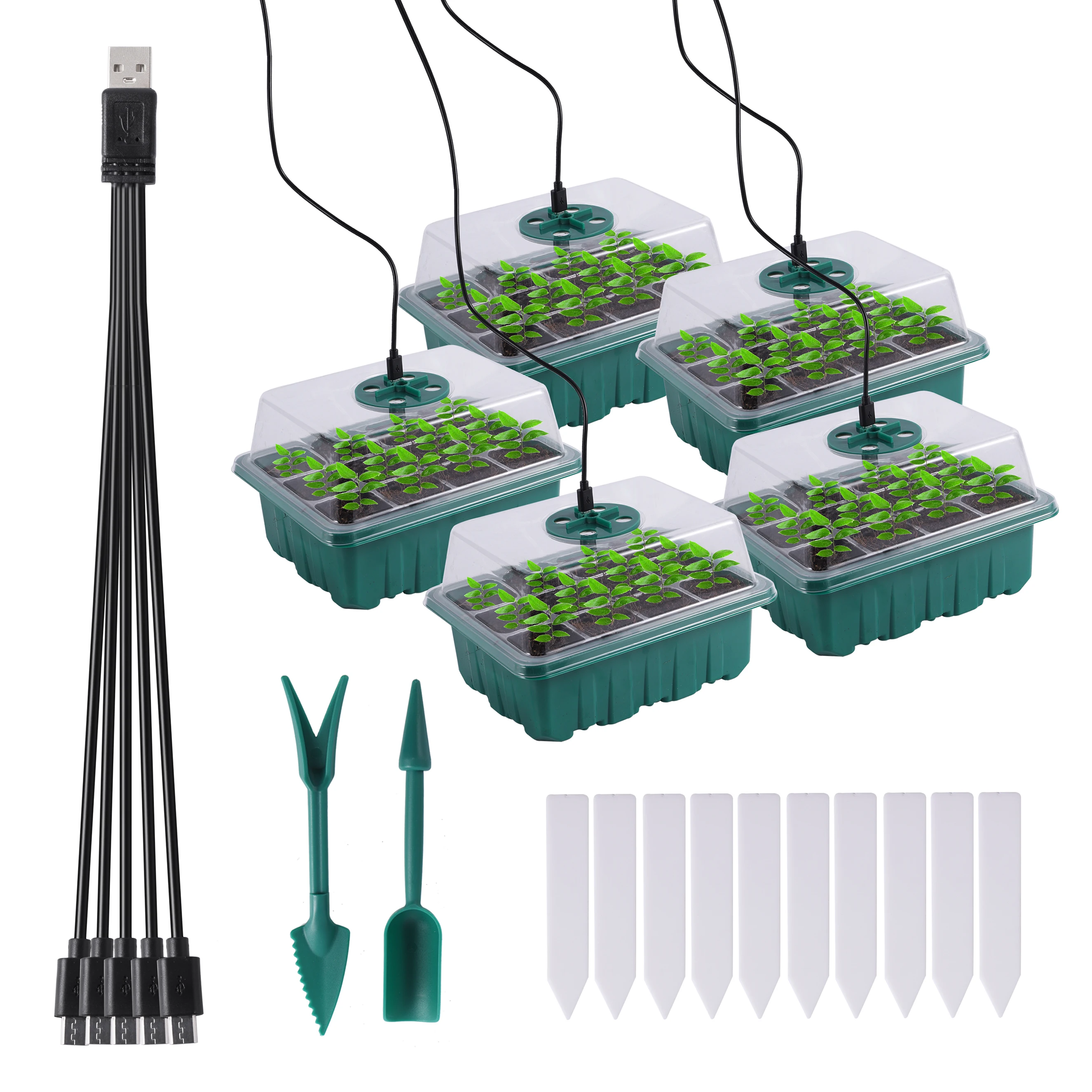 5pcs/pack 12-hole nursery box with LED light nursery starter tray with dome and base greenhouse planting tray