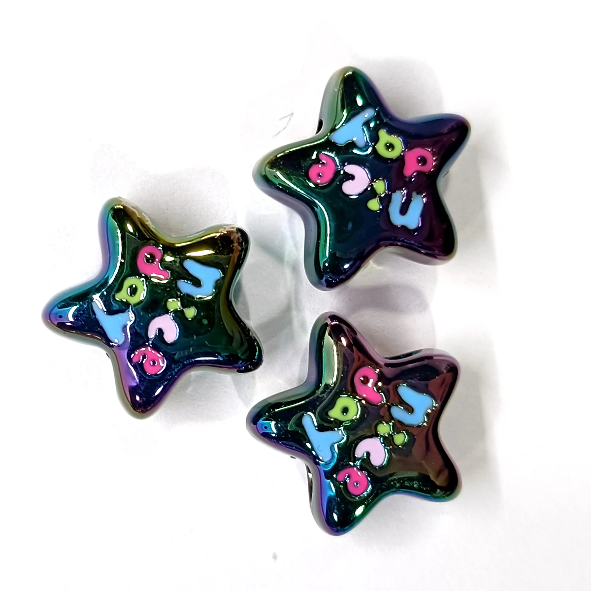 10pcs Hand-Painted Jelly Color Transparent Acrylic Beads Star Starfish Perforated for DIY Bracelet Pen Accessories jewelry