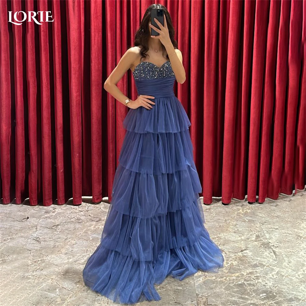 

LORIE Glitter Elegant Formal Evening Dresses Off Shoulder Shiny Sweetheart A-Line Prom Dress Tiered Ruffles Backless Party Gowns