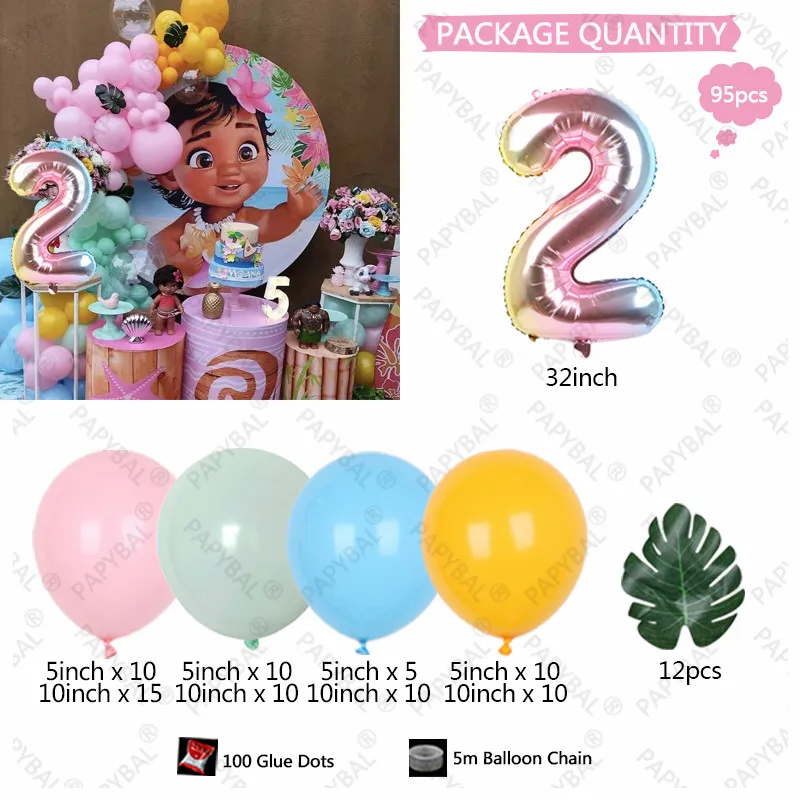 95PCS Disney Moana Balloons Garland Arch Kit Birthday Green Latex Balloons Party Decor Globos Girl Gifts Baby Shower Decorations