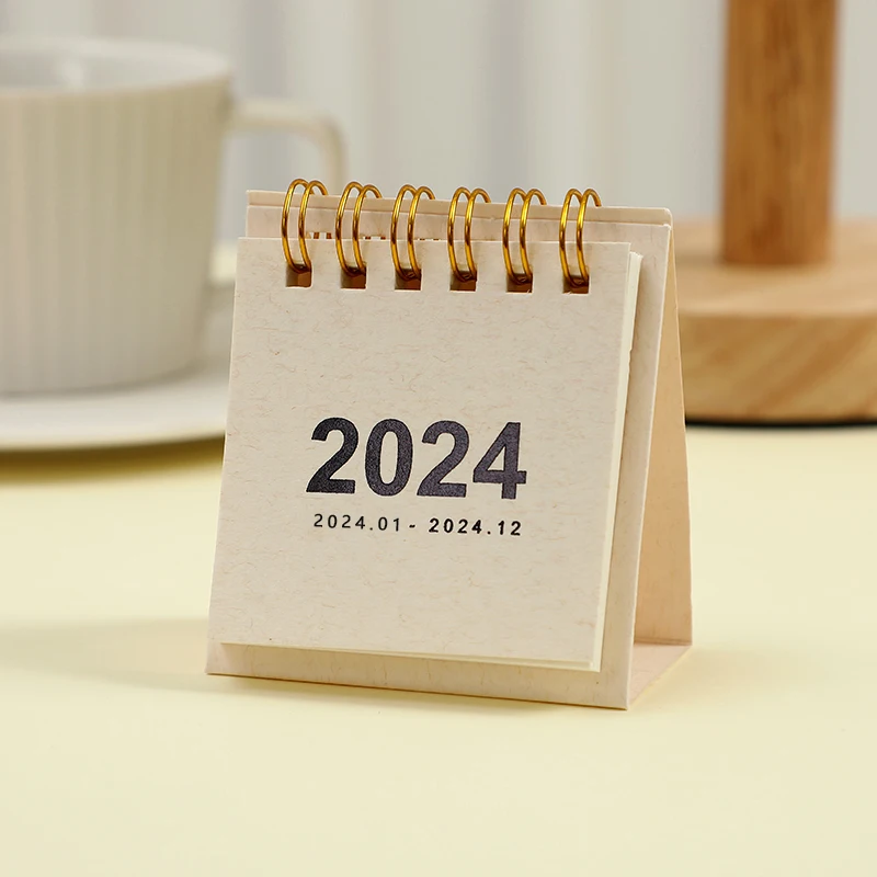 1PC rinfrescante semplice tinta unita 2024 Mini calendario di carta da tavolo portatile calendario da tavolo creativo con bobina decorazione della scrivania dell'ufficio