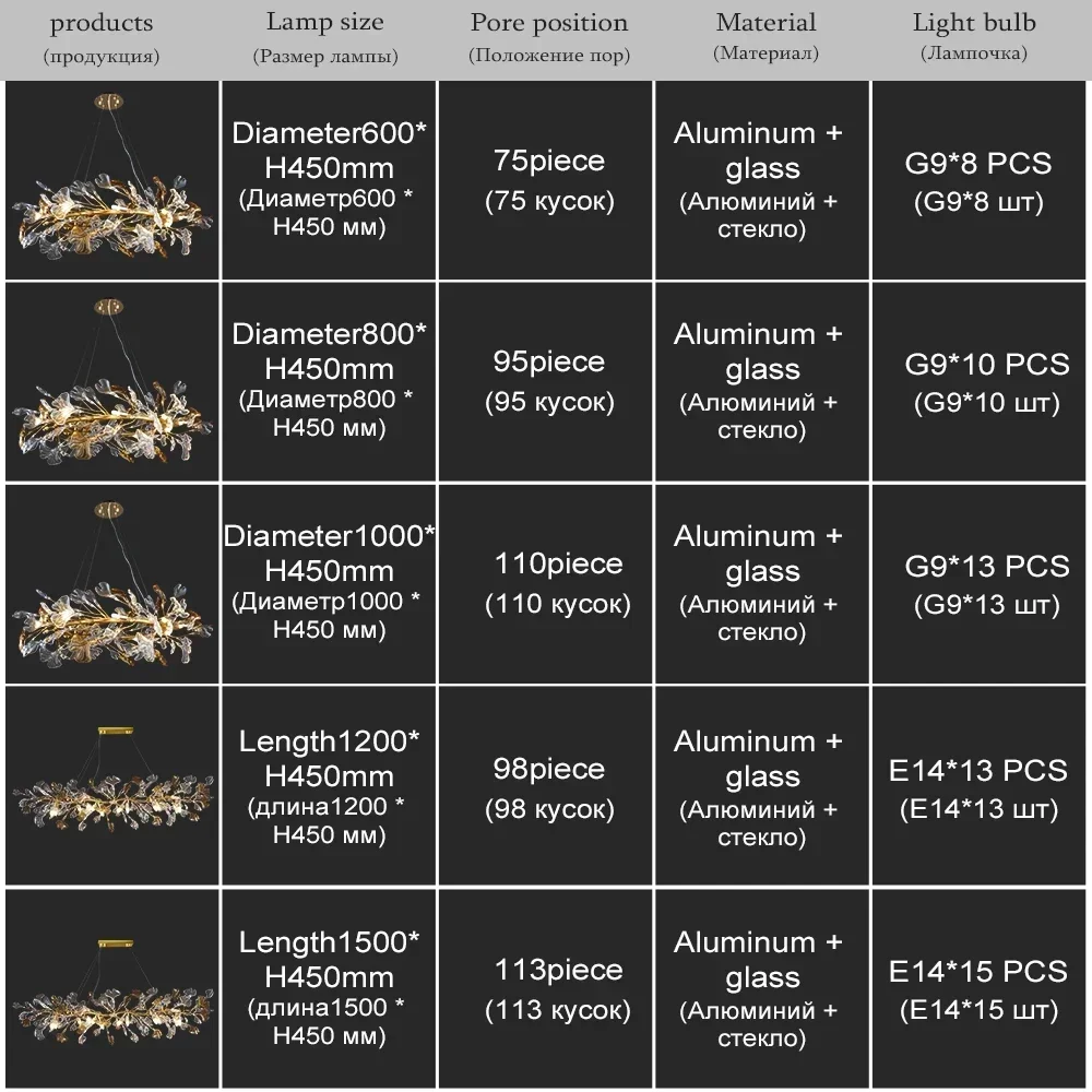 ثريا كريستالية معلقة فاخرة لغرفة النوم وغرفة المعيشة وغرفة الطعام وأوراق زجاجية مستديرة #6
