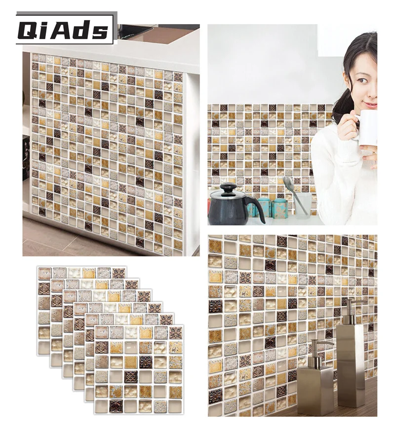 QiAds mitation ceramic tile wall paste imitation marble self-adhesive wall paste toilet kitchen floor modified waterproof paste