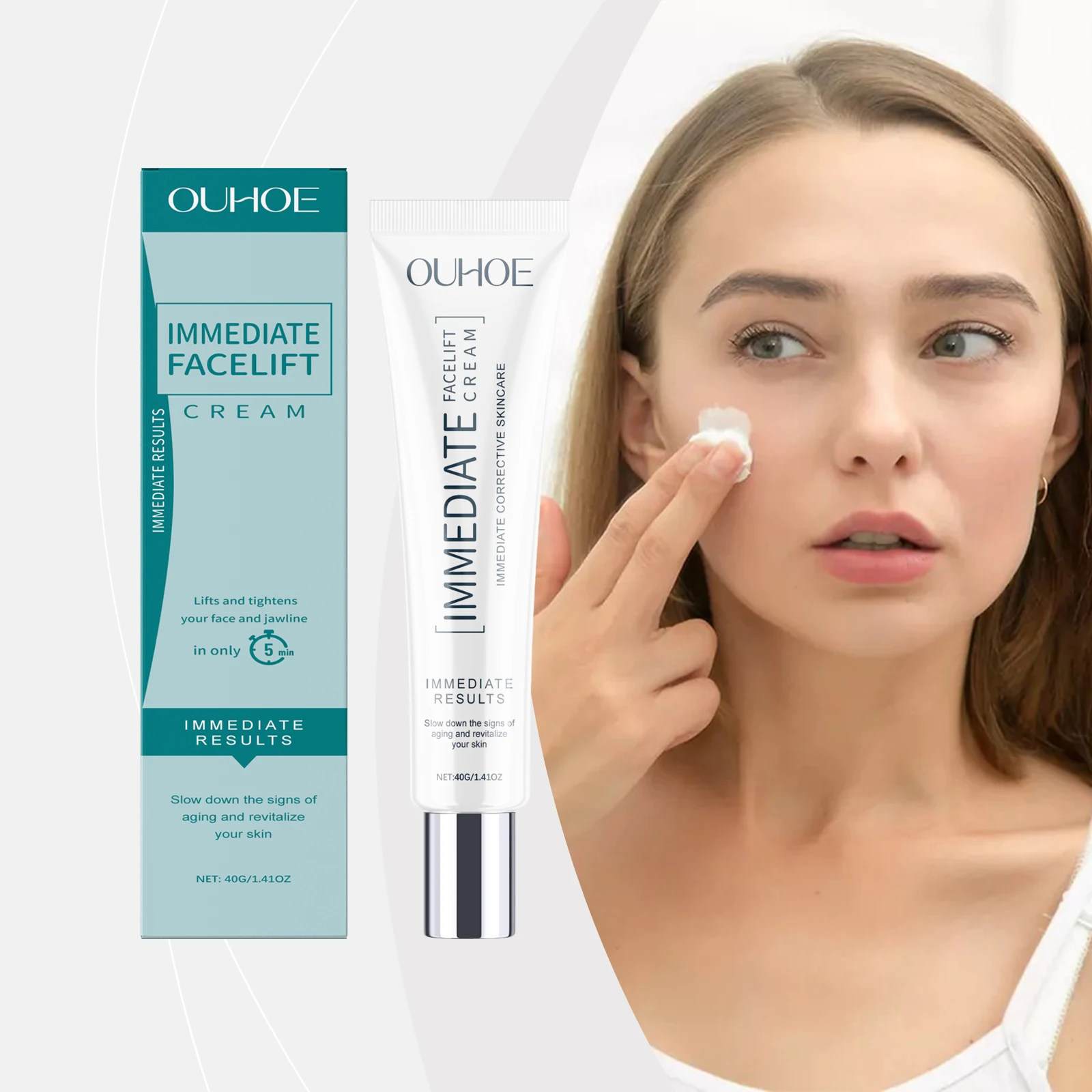 ครีม Facelift ทันที - ทรีทเม้นต์กระชับและยกกระชับ 5 นาทีสําหรับใบหน้าและเส้นขากรรไกร |   ครีมต่อต้านวัยพร้อมผลลัพธ์ที่มองเห็นได้