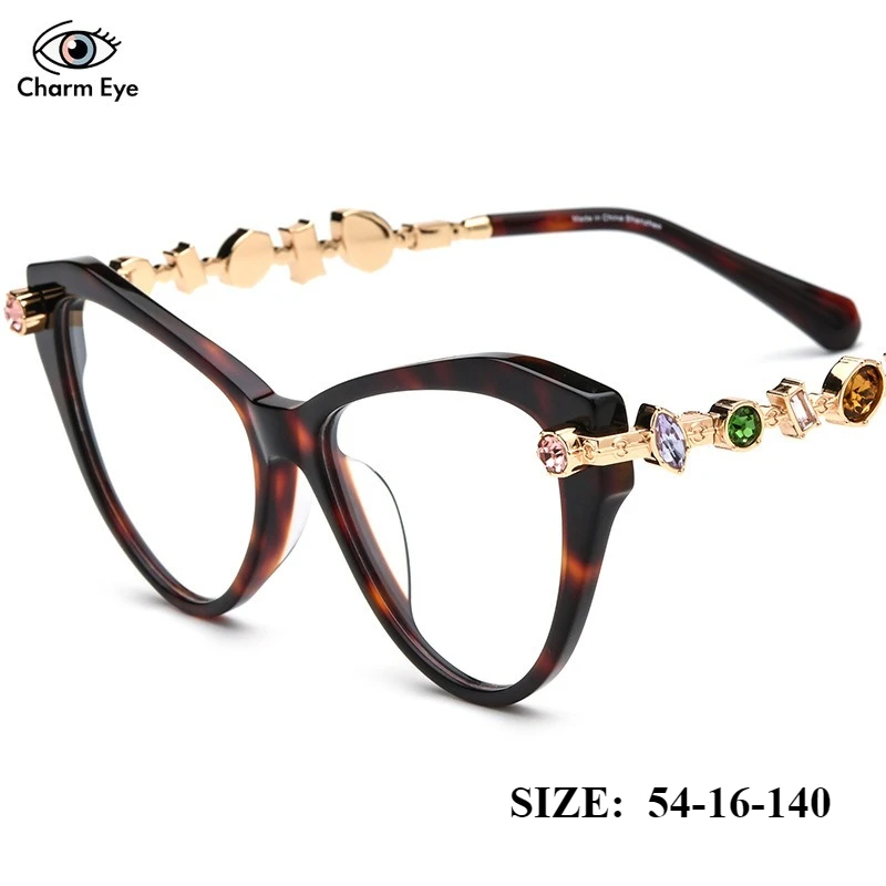 

2026 New Women Glasses Cat Eye Acetate High-end Metal Gemstone Eyeglass Frame Optical Fashion Myopia Anti Blue Light Eyewear