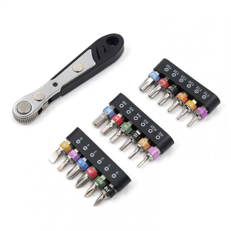 Set di chiavi Mini Bit da 19 pezzi Kit di riparazione per cacciavite a cricchetto con punta esagonale da 1/4 di pollice Mini chiavi a bussola a sgancio rapido
