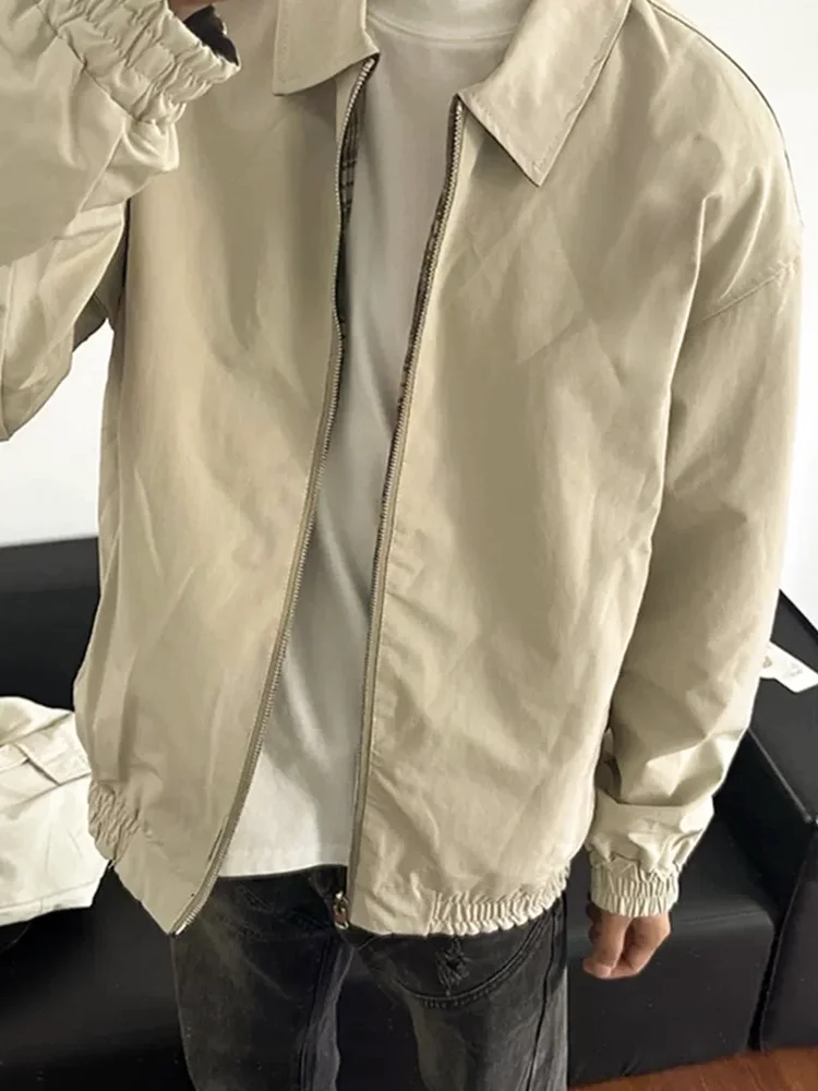 

American Sle Khaki Casual Jaet Men Spring Autumn Pure Color Men's Outerwear Vintage Trendy Button Decorated Anti-Wrinkle