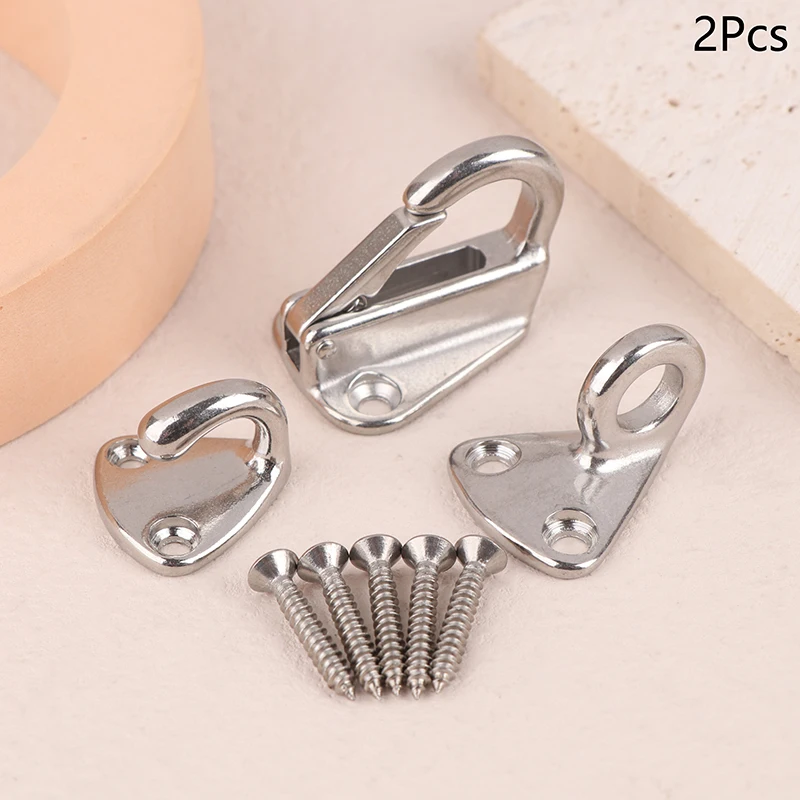 2PCS Stainless Steel Spring Locked Hook Marine Boat Spring Snap Attach Rope Fending Hook Boat Hardware Accessories