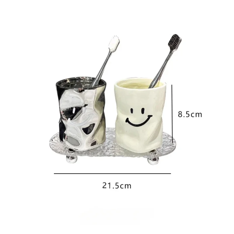 1pc Ceramic Smiling Face Mouthwash Cup Bathroom Home Toothbrush Cup No Handle Mouthwash Cup Homestay Supplies Home Accessories