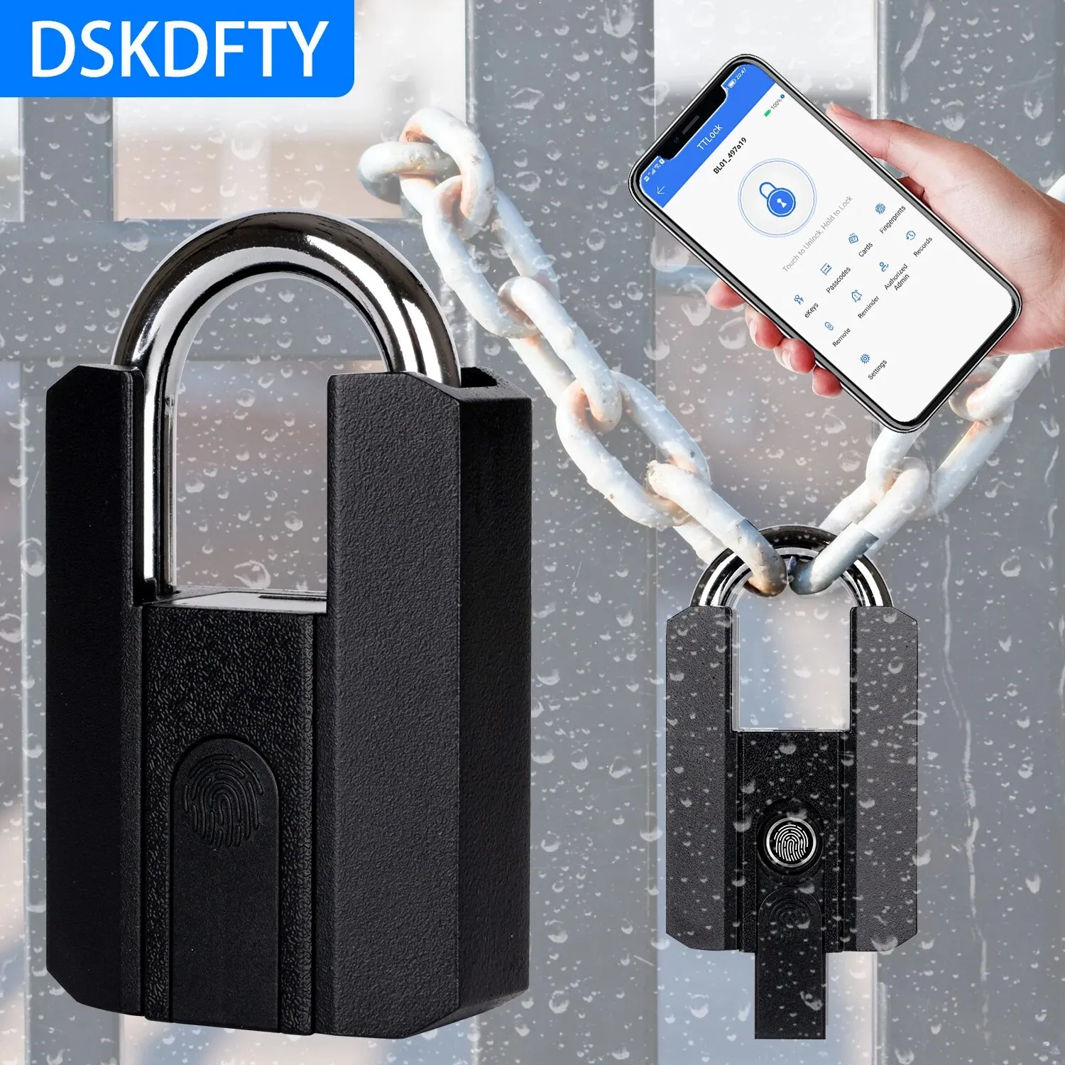 Waterproof Padlock TTLOCK Unlocking Black Heavy Duty Combination Lock Weatherproof Security Padlock Luggage Fingerprint Lock