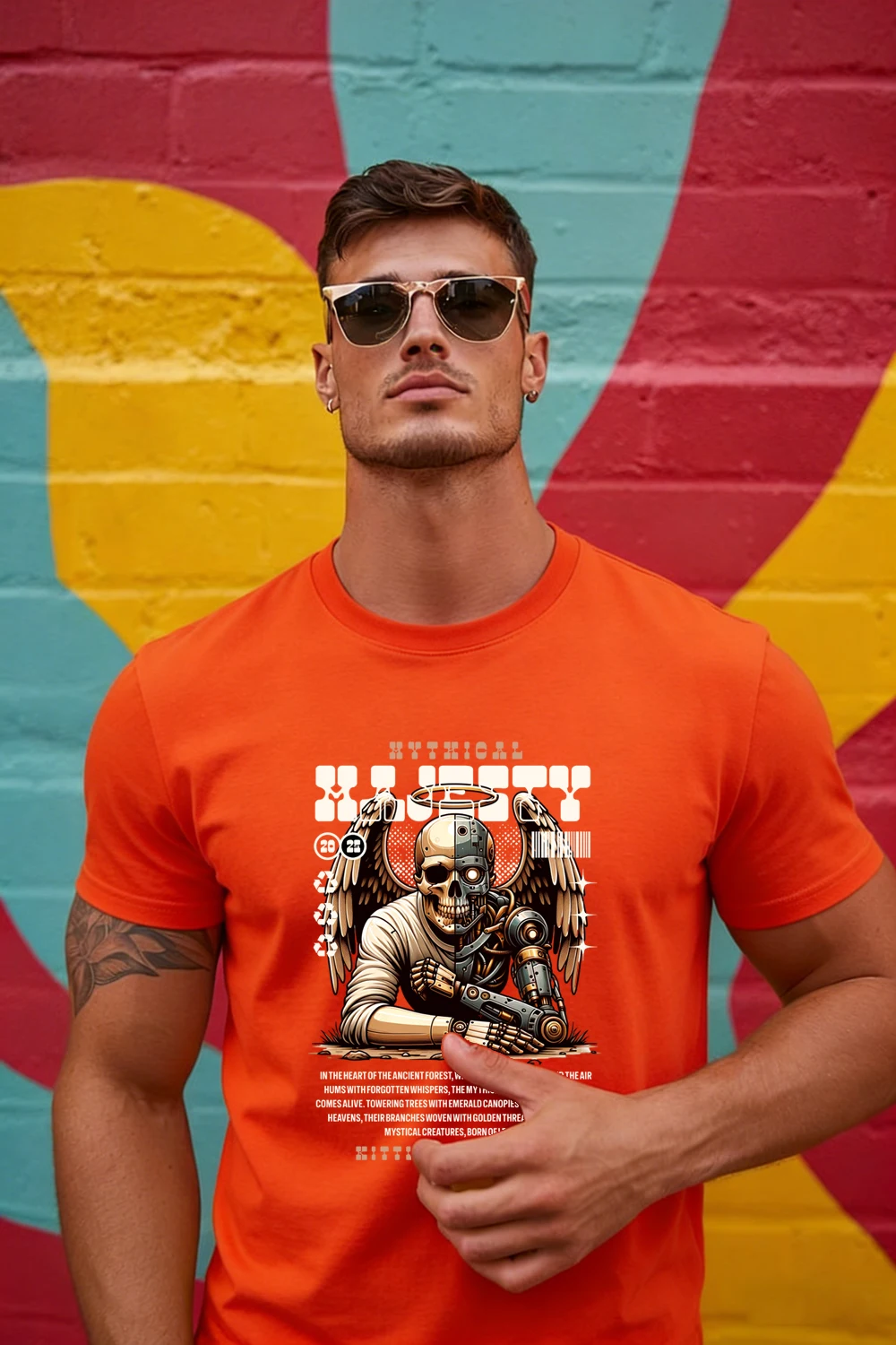 

Men's and women's pure cotton colorful short-sleeved round neck machine skull printed T-shirt 100% cotton soft and comfortable