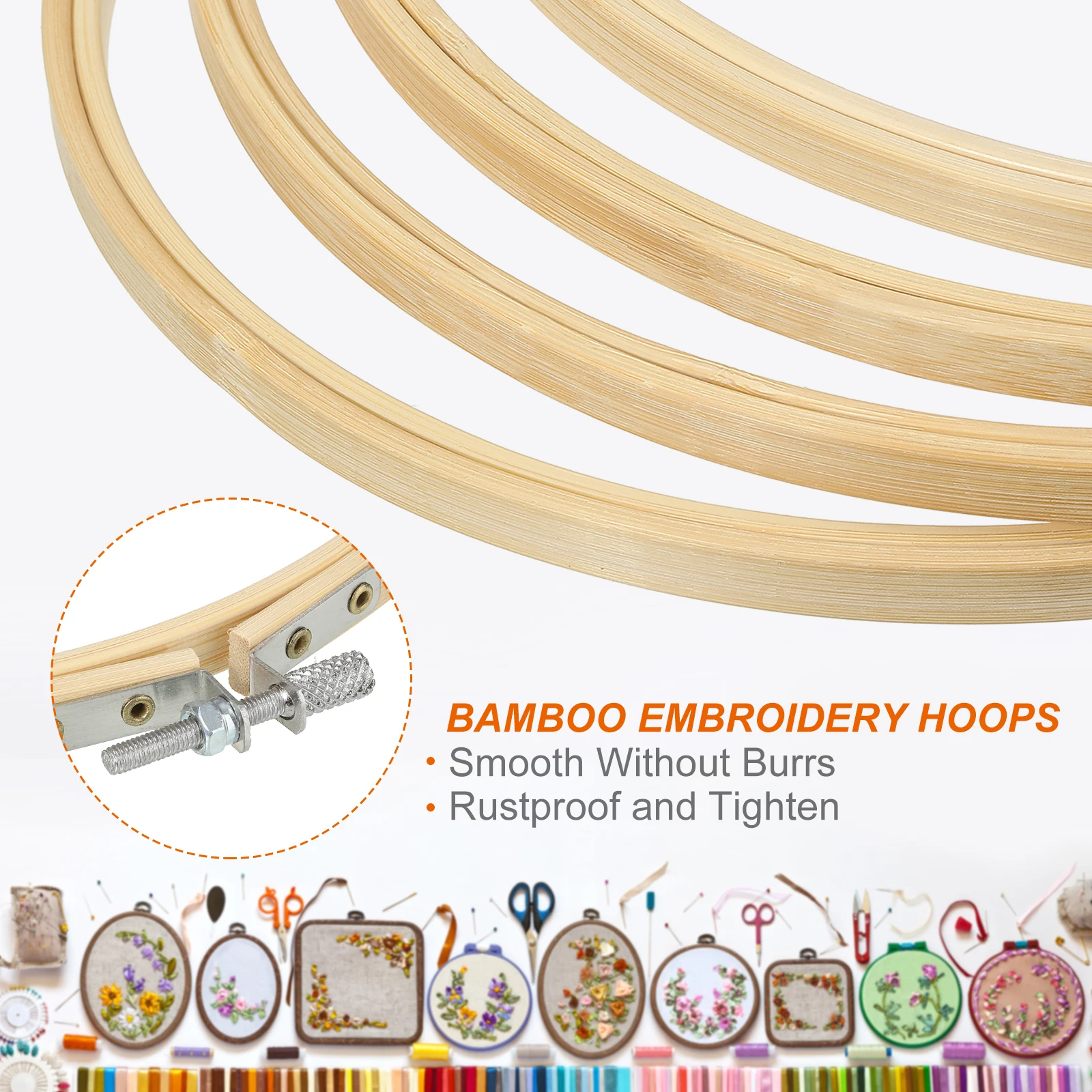 12pcs 6/8/9/10/12 Inch Bamboo Frame Embroidery Hoop Ring Adjustable Bamboo Circle Cross Stitch Hoop Ring Art Craft Sewing Decor