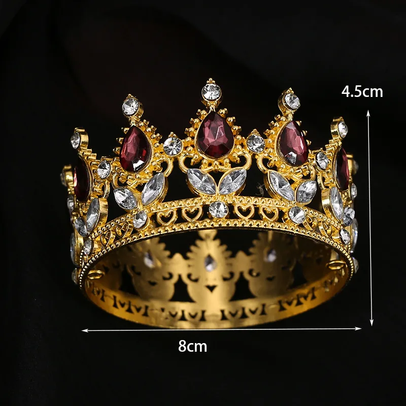 Crystal Vintage Children Girls European Tiara Round Crowns Cake Decoration Ornaments Crown Tiara Diadems Hair Accessories Gifts