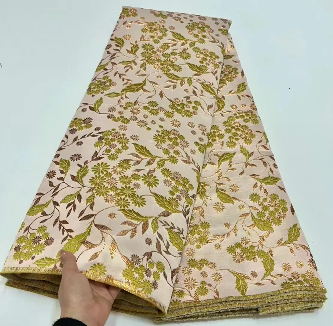 

African High Quality Brocade Lace Nigerian Damask Fabric Jacquard silk Fabric for Women Sewing Dress Groom Material Lace Fabrics