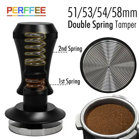 커피 탬퍼 58mm 30파운드 더블 스프링 일정 압력 로드형 에스프레소 탬퍼 리플 베이스 커피 액세서리 51mm 53mm 54mm
