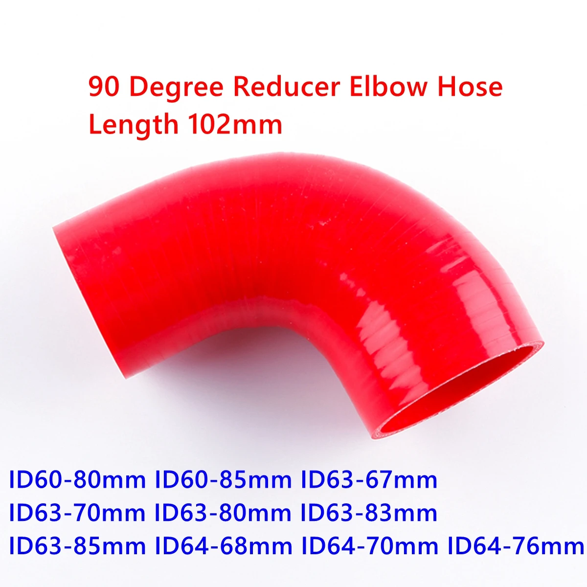 Red 90 Degree Reducer Elbow General Silicone Tube Coolant Intercooler Pipe Hose ID 60mm 63mm 64mm 67mm 70mm 80mm 85mm 3 Or 4Ply