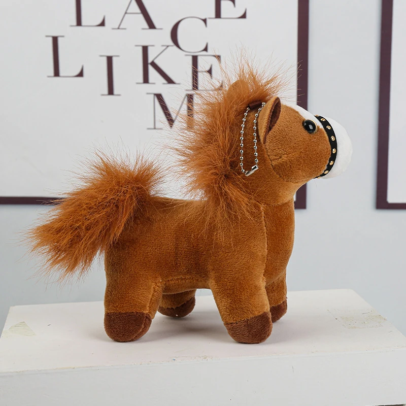 Xm1pc peluche + bolso de felpa de Metal encanto lindo Pony marrón regalos llavero de caballo para Navidad accesorios de Año Nuevo colgante de Animal relleno