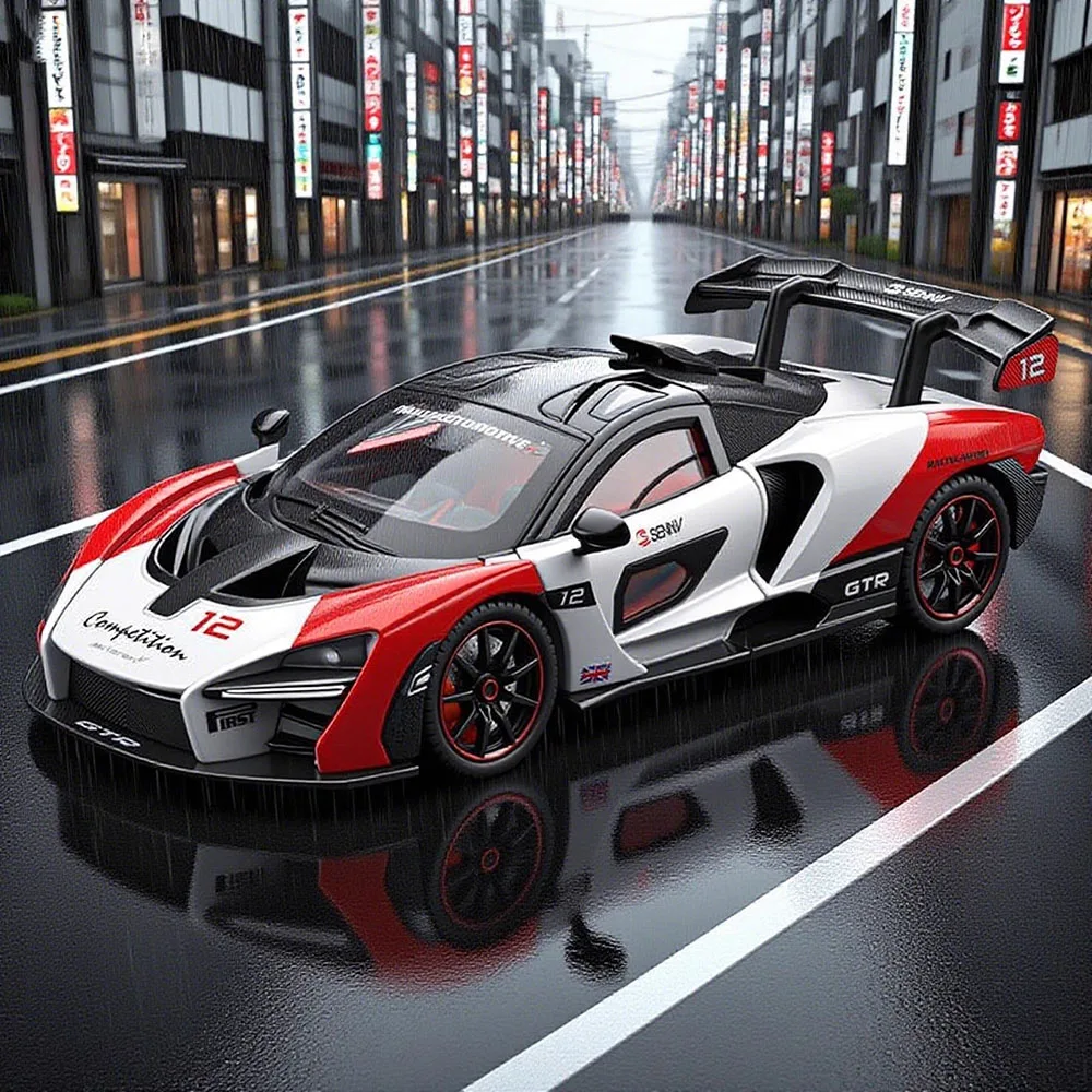 

1:24 Senna GTR P1 Model Toys Diecast Supercar Ornaments Front Wheel Steering Sound Light Pull Back Vehices for Boy Birthday Gift