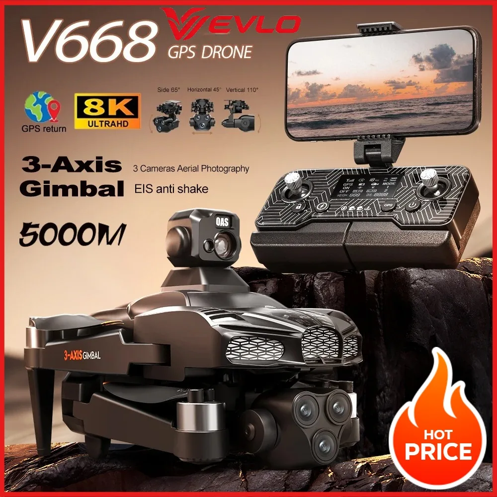

VEVLO 2026 New V668 GPS Drone 8K Professional 3-Axis PTZ Triple Camera WiFi FPV Obstacle Avoidance Brushless Motor Quadcopter