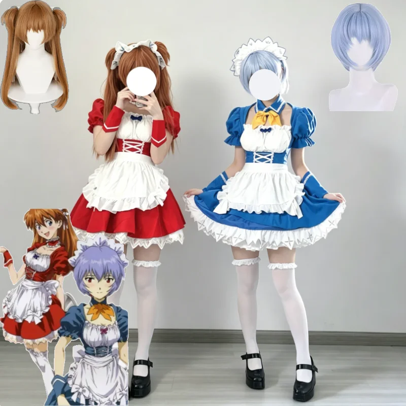 

Asuka Langley Soryu Rei Ayanami Cosplay Costume Cute Anime Maid Cafe Outfit Wig for Women Halloween Convention Costume