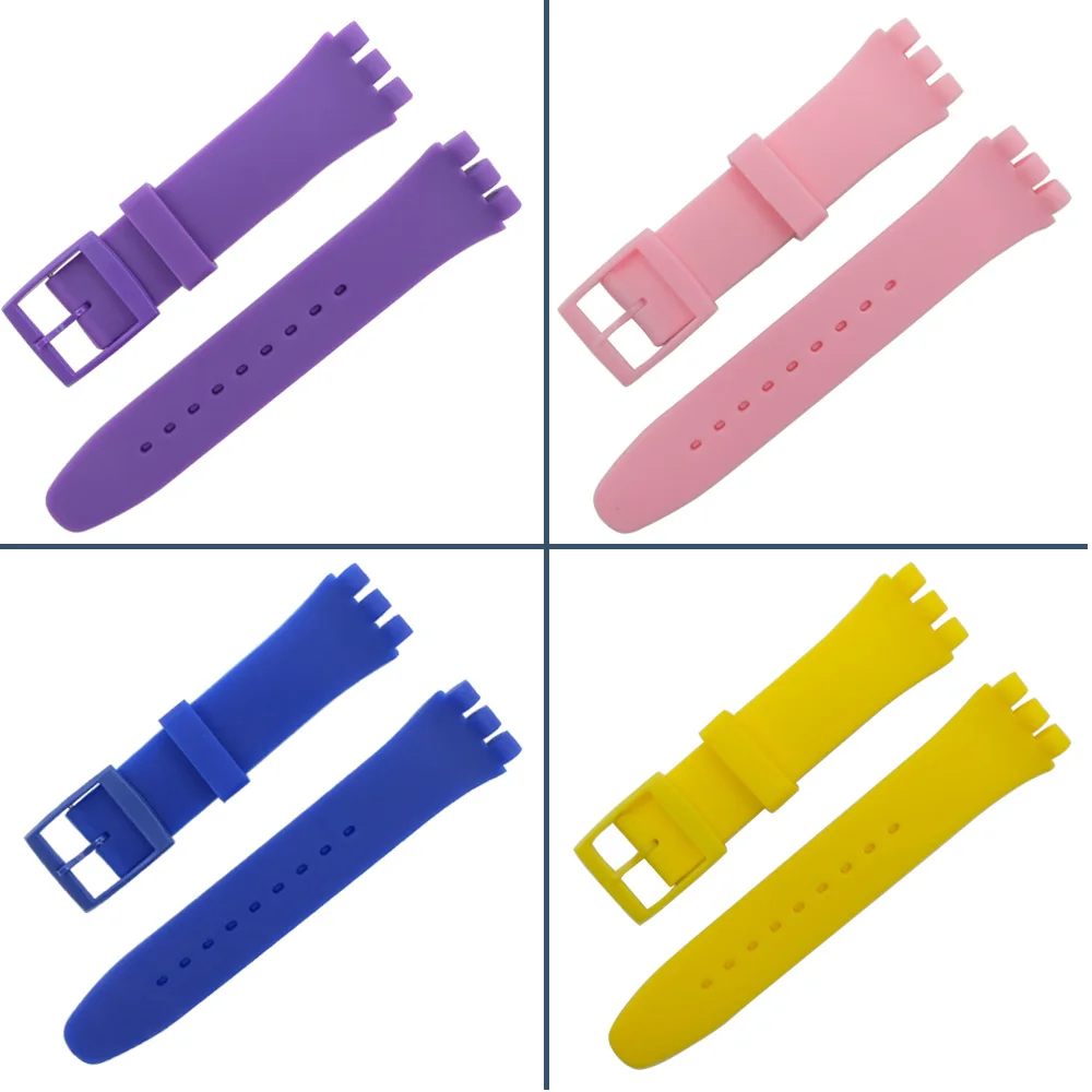 Zwarte Horlogeband voor Swatch Gesp Voor SWATCH Siliconen Horloge band 17mm 19mm 20mm Rubber Strap16MM Horloge accessoires