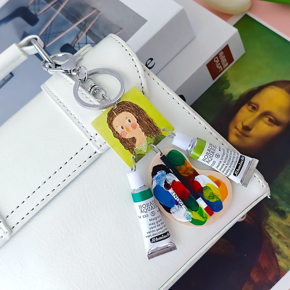 فان جوخ صورة ذاتية الموناليزا مليء بالنجوم ليلة كلاسيكية النفط اللوحة المفاتيح الرسام الفن طالب حلقة رئيسية قلادة أصلية هدية #2