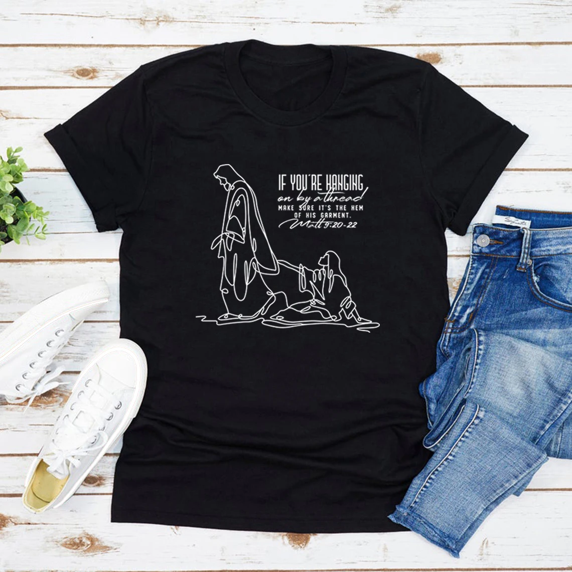 Woman with The Issue Touches Jesus T Shirts Christian Bible Verse T-Shirt Unisex Short Sleeve Tshirt O-Neck Jesus Graphic Tees