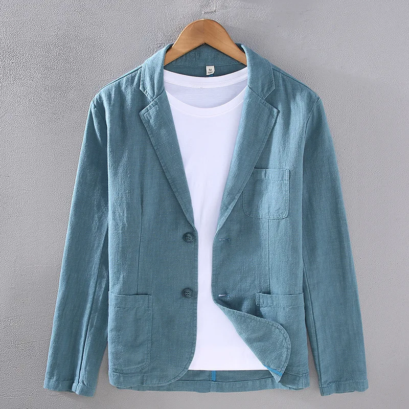 50% Cotton, 30% Linen, 20% Polyester. Blazer. Outdoor Men Fashionable Travel Camping Host for Campus Leisure, Breathable Blazer