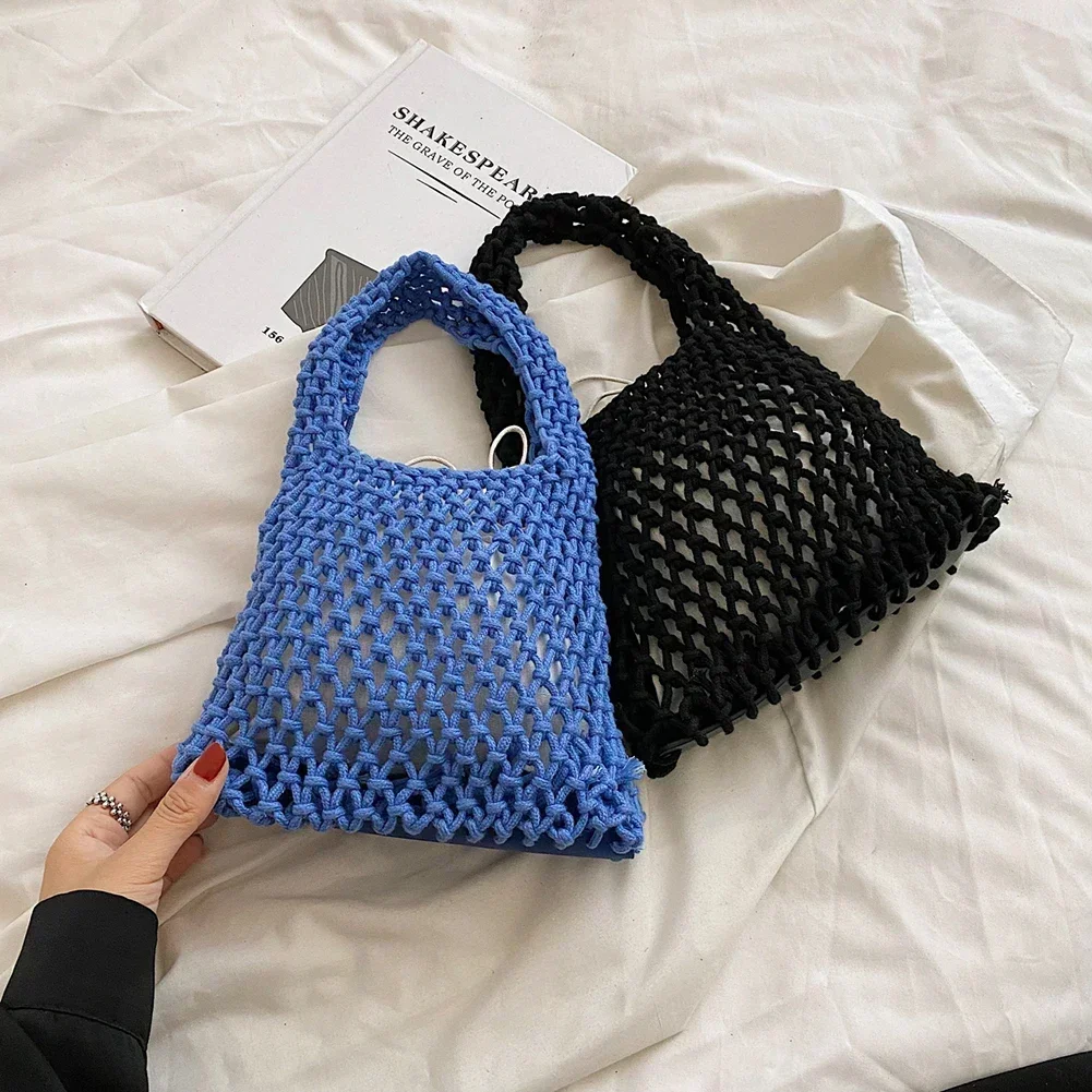 COC-01 New Crochet Beach Handbag for Girls Summer Straw Rope Hollow Out Hand Woven Totes Bag Women Hollow Knitting