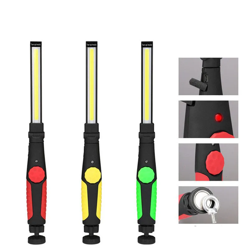COB LED Work Light with Strong Magnet - USB Rechargeable 360° Dimmable Folding Multi-angle Auto Repair Light