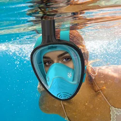 Full Face Snorkel Mask Snorkeling with Camera Mount 180 Degree Panoramic View Anti-Fog Anti-Leak Snorkeling Set for Adult Kids