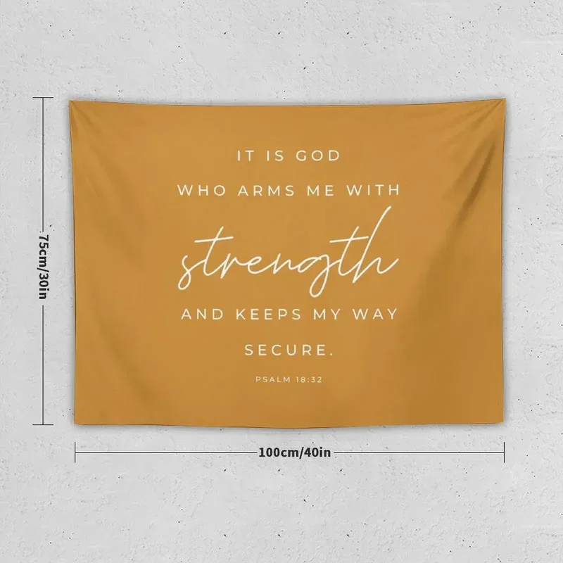 The god who looks out for me with strength and keeps my way safe | Psalm 18:32 | Mustard yellow tapestry home decorations tapest