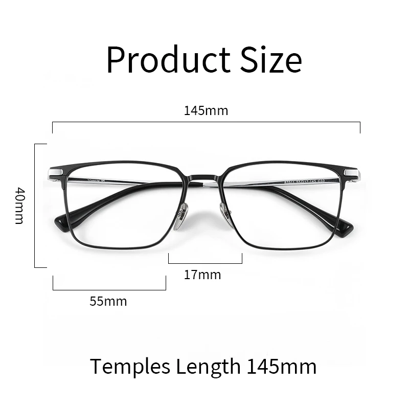 Xbora Ultra-Light Fashion Men\'s Square Glasses Luxurious Pure Titanium Large Size Optical Prescription Glasses Frames 87011