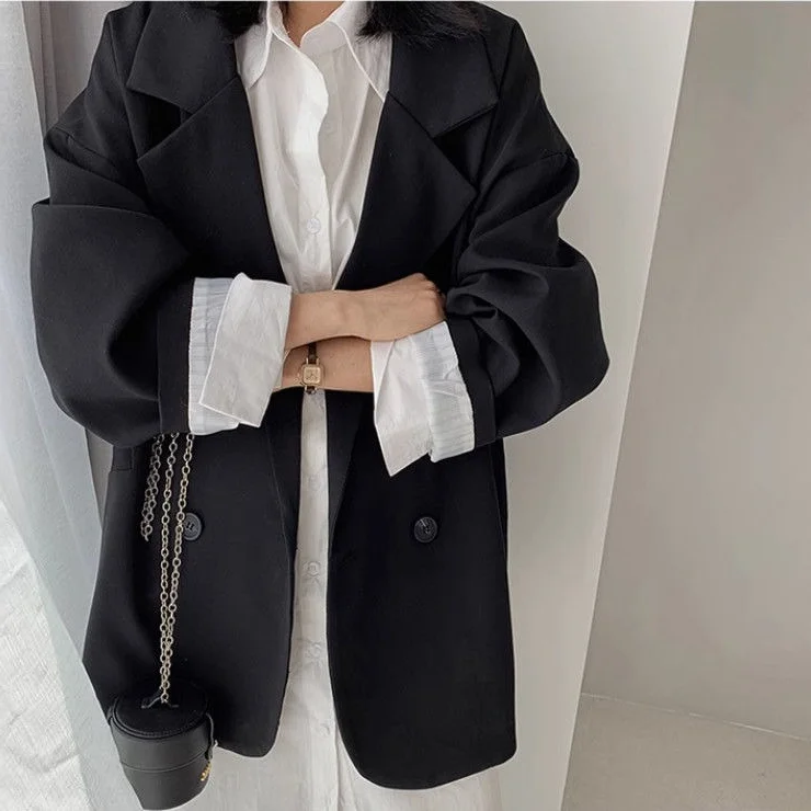 بالإضافة إلى حجم المرأة البدلة Jaet سترة فضفاضة غير رسمية أعلى الكورية Sle الربيع Faionable ملابس خارجية لمتبطب MM