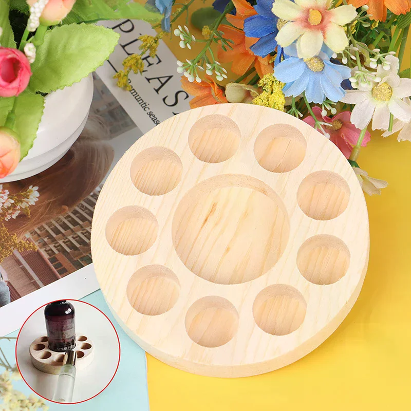 Round Wooden Essential Oil Display Stand 10 Slot Organizer Shelf Rack For Home Decor And Wellness Accessories