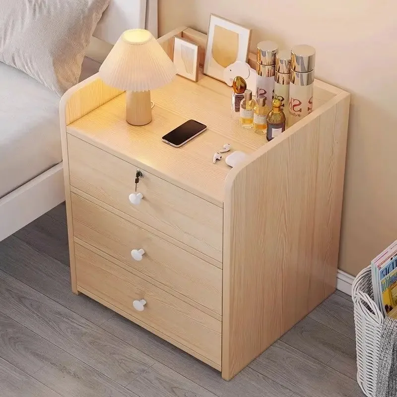 Simple Modern Small Bedside Table with Lock - Home Use Bedside Storage Rack Cabinet for Bedroom & Rental Apartment Organization