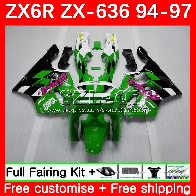 Body Kit For KAWASAKI NINJA ZX-6R ZX green black 6R 636 ZX6R 94 95 96 97 98No.8 600CC ZX-636 ZX636 1994 1995 1996 1997 Fairing