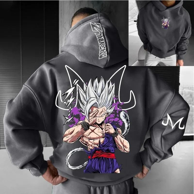 Dragon Ball Z Goku японская толстовка с капюшоном мужская черная хлопковая черная конструкция фиолетовые волосы розовая молния текст негабаритная уличная одежда в стиле аниме