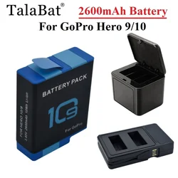 TalaBat 2600mAh Battery Set For Gopro Hero 10 Hero 9 Battery Charger For Gopro Hero 10 9 Camera Accessories With Storage Box