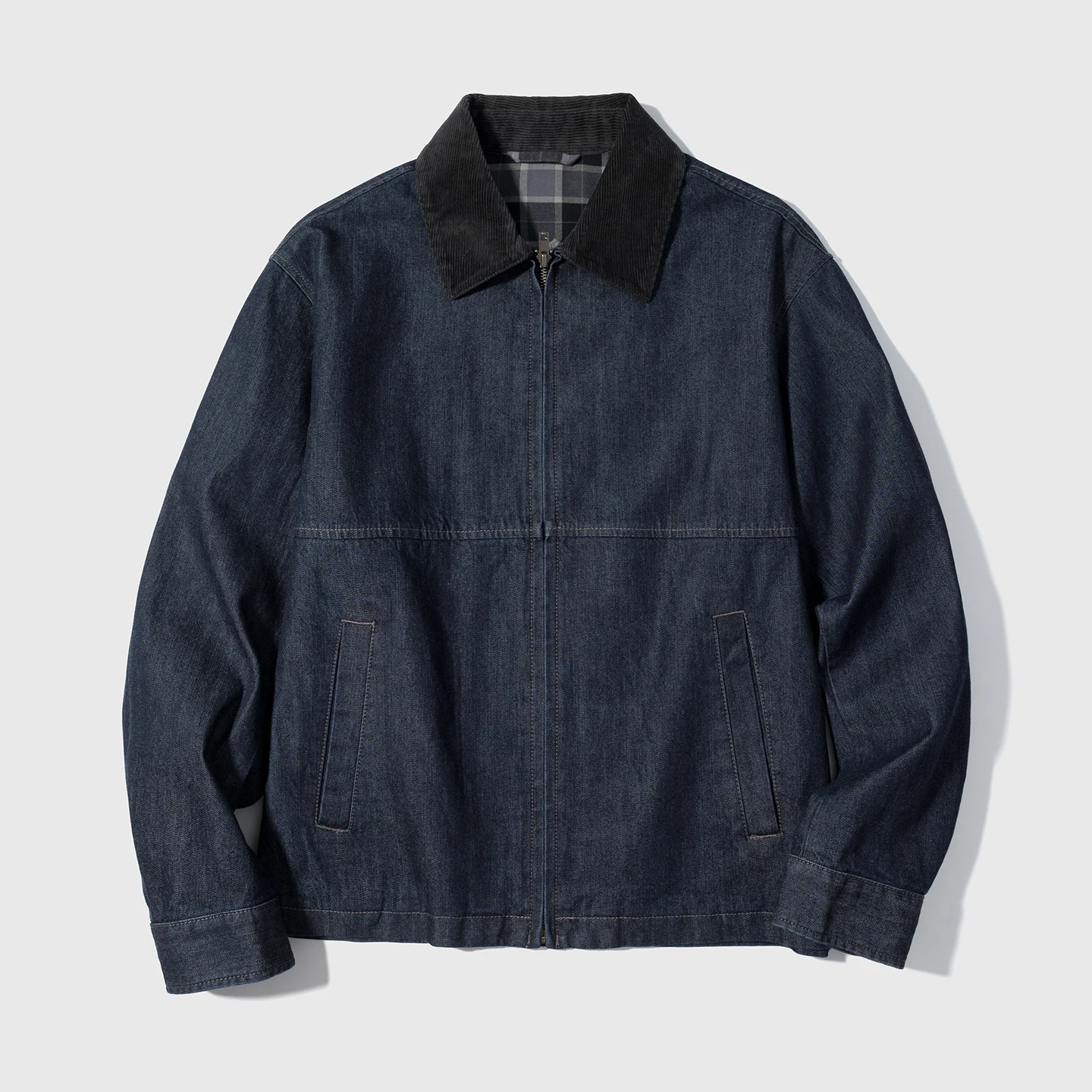 Men's Barn‑Style Detroit Jacket Vintage Zip‑Up Workwear Denim Coat, Lapel Collar Casual Outerwear Coats for Autumn Winter`