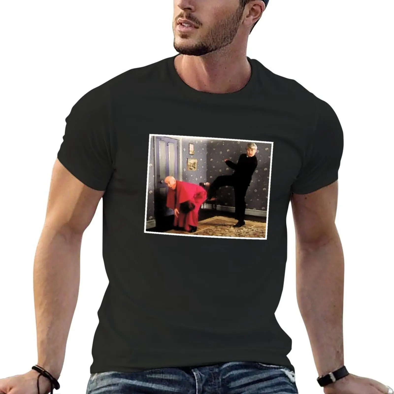 Father Ted - Framed Picture of Bishop Brennan Being Kicked up the Arse T-Shirt cute tops oversized t shirt men t shirt