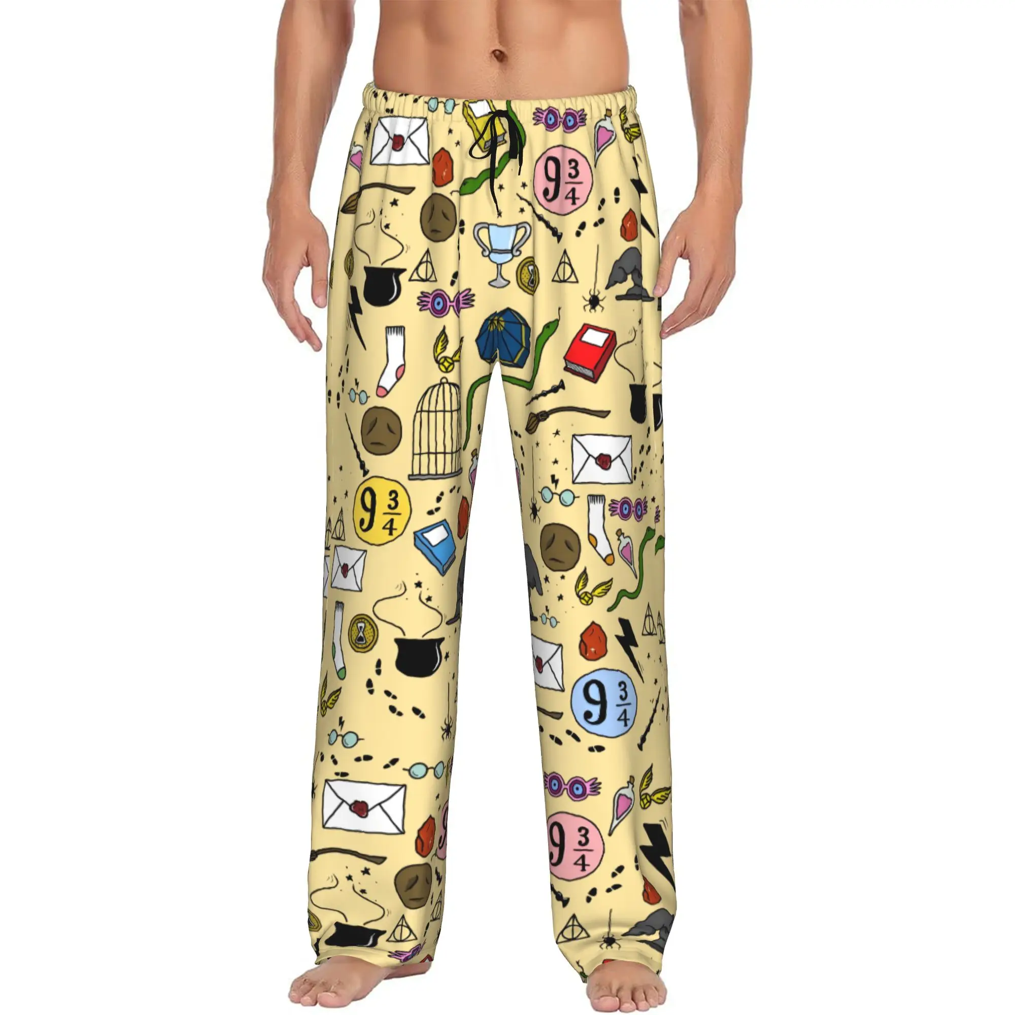 Custom Printed Men's H-Harryed Halloween Pajama Pants Magic School Sleepwear Sleep Lounge Bottoms with Pockets