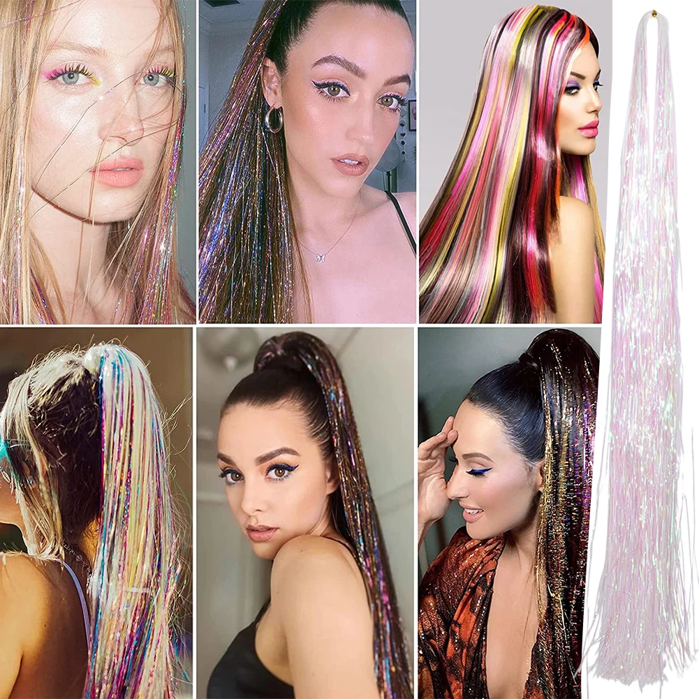 Hair Extensions Glitter Tinsel Sparkling Tinsel for Women Girls Hair Accessories for Cosplay Party