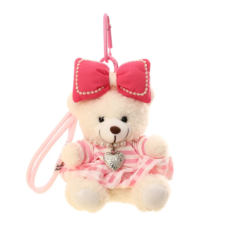 Fashion Bow Cartoon Plush Cross Dressing Teddy Bear Cute Plush Toy Car Keychain Girl Healing Party Decoration Birthday Gift