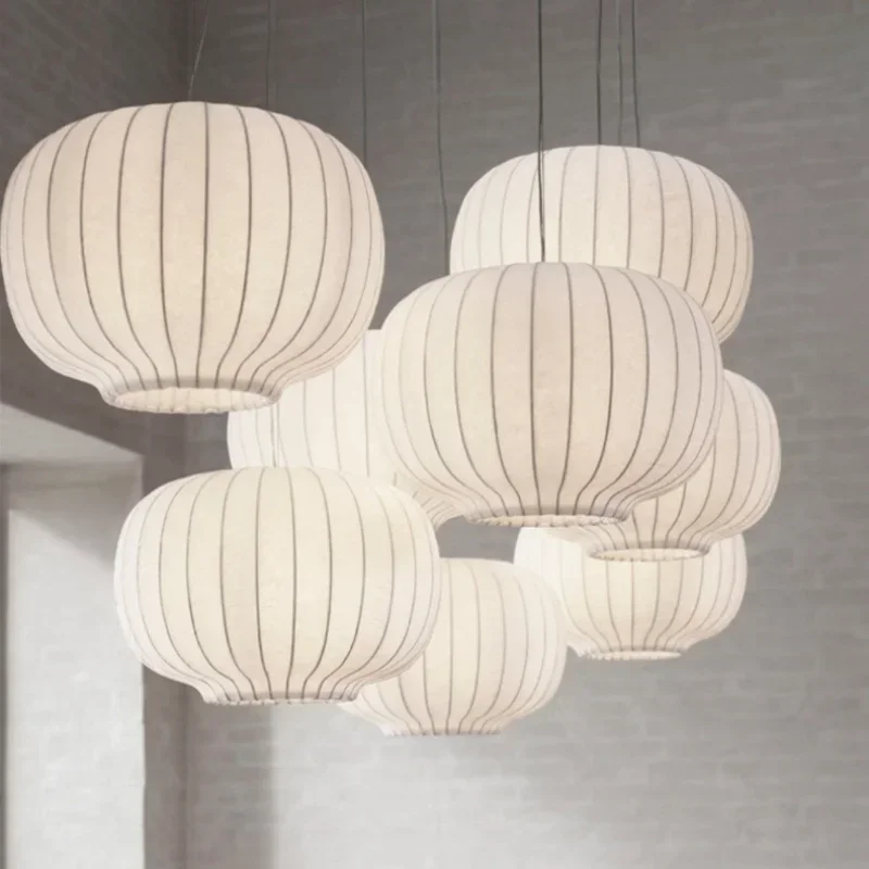 

SANDYHA Nordic Silk Chandelier Pendant Lights for Living Room Kitchen Dining Bedroom Circular Lampshade Decorative Lighting