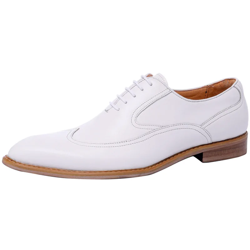 HNXC Luxury Men Oxford Shoes Lace Up Pointed Toe White Men Dress Shoes Genuine Leather Real Leather Brogue Shoes For Men