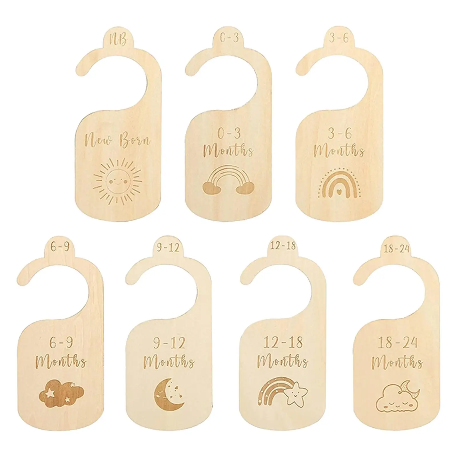 7 Pieces Baby Closet Dividers from Newborn to 24 Months for Bedroom Closet Wooden Clothes Organizers Baby Clothes Size Hanger