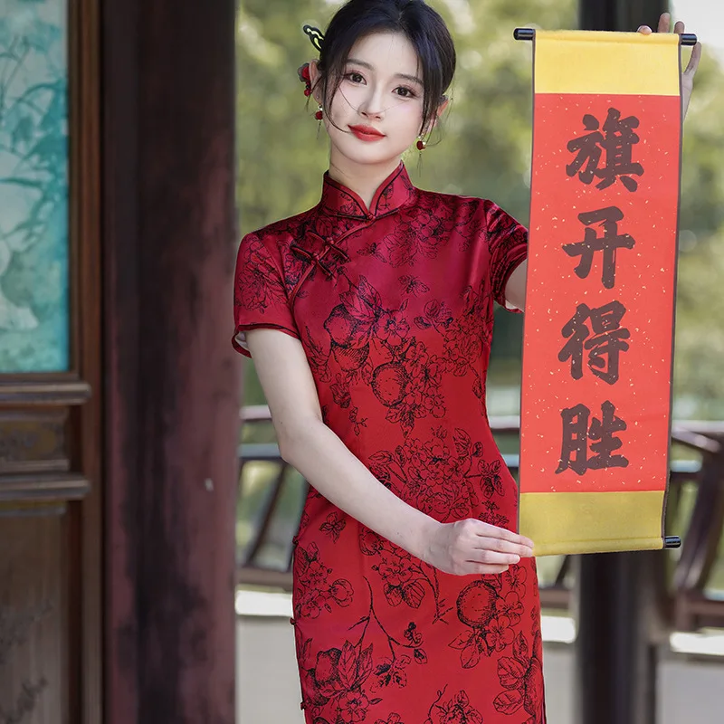 High Quality Plus Size Improved Cheongsam Short Sleeve Summer Vintage Dress New Chinese Style Women Costumes Lined Qipao