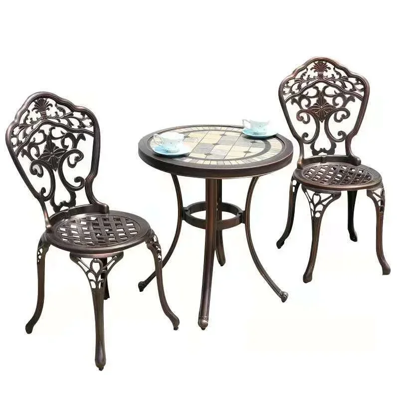 Outdoor Cast Aluminum Tables And Chairs Courtyard Garden Hotel Urniture Terrace Combination leisure Metal Round Patio