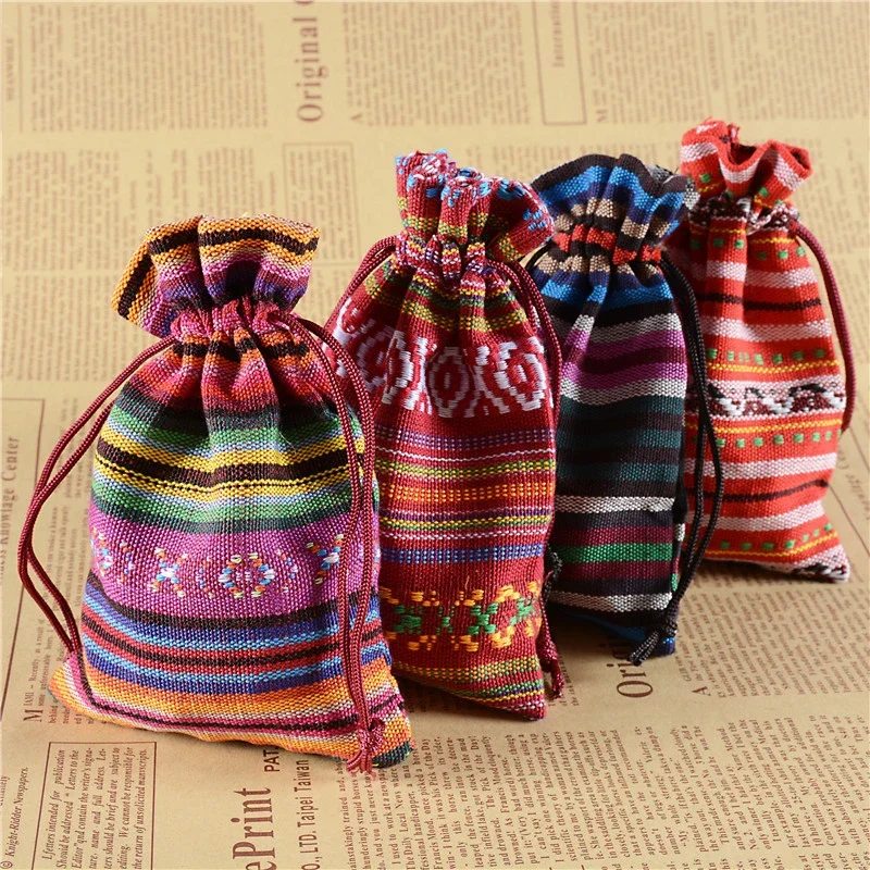 1pcs Striped Small Drawstring Storage Bag Portable Travel Pouch Sundries Storage Cosmetic Organizer Candy Bags Random Color